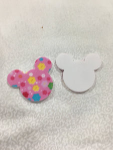 Set of 2 - Planar Resin - Mouse Head - Pink Flowers