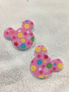 Set of 2 - Planar Resin - Mouse Head - Pink Flowers