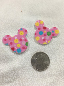 Set of 2 - Planar Resin - Mouse Head - Pink Flowers