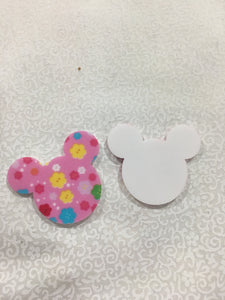 Set of 2 - Planar Resin - Mouse Head - Pink Flowers