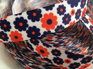 Ribbon by the Yard - Flower Ribbon - Orange and Blue Flowers