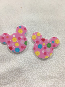 Set of 2 - Planar Resin - Mouse Head - Pink Flowers