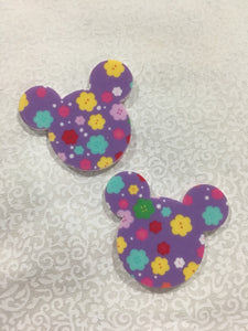 Set of 2 - Planar Resin - Mouse Head - Purple Flowers
