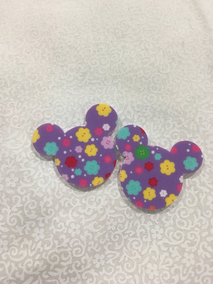 Set of 2 - Planar Resin - Mouse Head - Purple Flowers