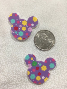 Set of 2 - Planar Resin - Mouse Head - Purple Flowers