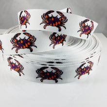 Load image into Gallery viewer, Ribbon by the Yard - Maryland Crabs - Purple and Orange Crabs
