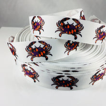 Load image into Gallery viewer, Ribbon by the Yard - Maryland Crabs - Purple and Orange Crabs
