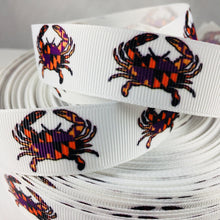 Load image into Gallery viewer, Ribbon by the Yard - Maryland Crabs - Purple and Orange Crabs
