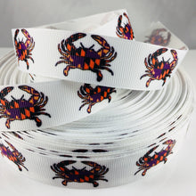 Load image into Gallery viewer, Ribbon by the Yard - Maryland Crabs - Purple and Orange Crabs
