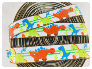 Ribbon by the Yard - 7/8" - Dinosaur Ribbon - Orange, blue, green