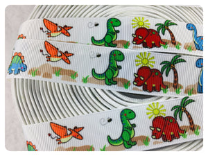 Ribbon by the Yard - 7/8" - Dinosaur Ribbon - Primary Colors