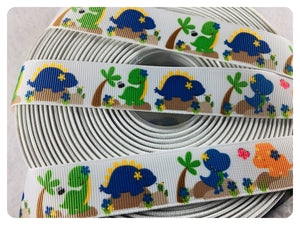 Ribbon by the Yard - 7/8" - Dinosaur Ribbon - Orange, Blue, Green