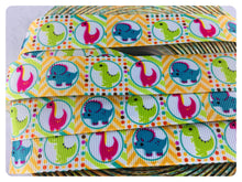 Load image into Gallery viewer, Ribbon by the Yard - 7/8&quot; - Dinosaur Ribbon - Pink, Blue, Lime Green
