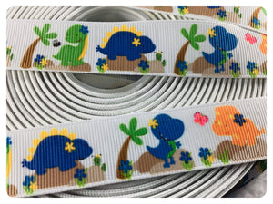 Ribbon by the Yard - 7/8" - Dinosaur Ribbon - Orange, Blue, Green