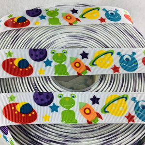 Ribbon by the Yard - 7/8" - Alien Ribbon - Space - Planets