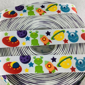 Ribbon by the Yard - 7/8" - Alien Ribbon - Space - Planets