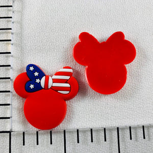 Set of 2 - PVC Resin - Mrs. Mouse - Flag Bow Red