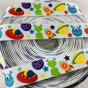 Ribbon by the Yard - 7/8" - Alien Ribbon - Space - Planets