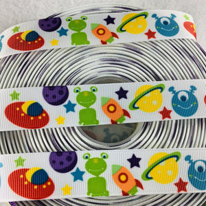 Ribbon by the Yard - 7/8" - Alien Ribbon - Space - Planets