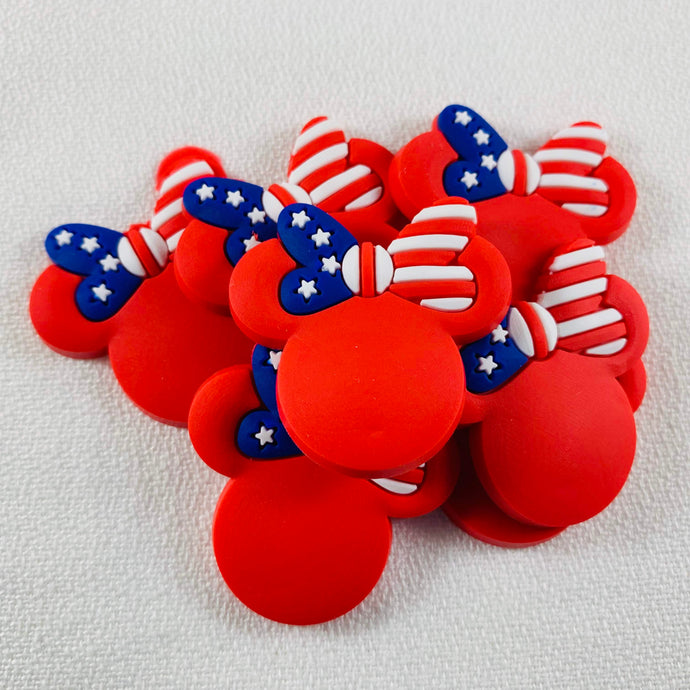 Set of 2 - PVC Resin - Mrs. Mouse - Flag Bow Red