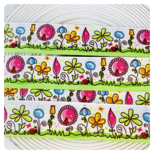 Ribbon by the Yard - Flower Ribbon - Yellow and Blue Flowers