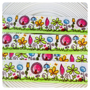 Ribbon by the Yard - Flower Ribbon - Yellow and Blue Flowers