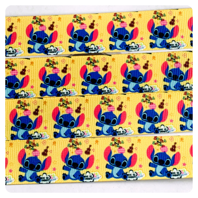 Ribbon by the Yard - Stitch - Cutie - Lilo and Stitch - Yellow Background