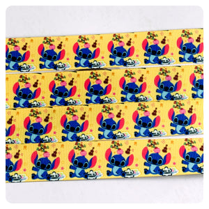 Ribbon by the Yard - Stitch - Cutie - Lilo and Stitch - Yellow Background