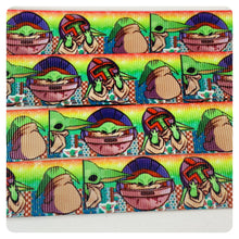 Load image into Gallery viewer, Ribbon by the Yard - SW - Baby Yoda Rainbow Background

