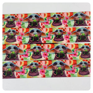 Ribbon by the Yard - SW - Baby Yoda With Frog on Flower Background