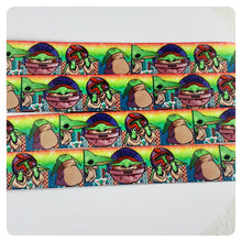Load image into Gallery viewer, Ribbon by the Yard - SW - Baby Yoda Rainbow Background
