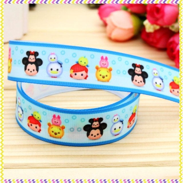 Ribbon by the Yard - Tsum Tsum Ribbon - Mickey and Friends Blue Background